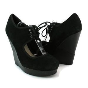 “Deena & Ozzy” black suede wedges